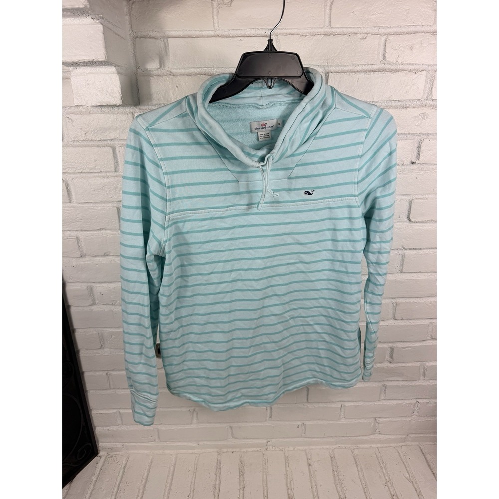 Vineyard Vines Womens M Mint Aqua Striped Cowl Neck Pullover Sweatshirt